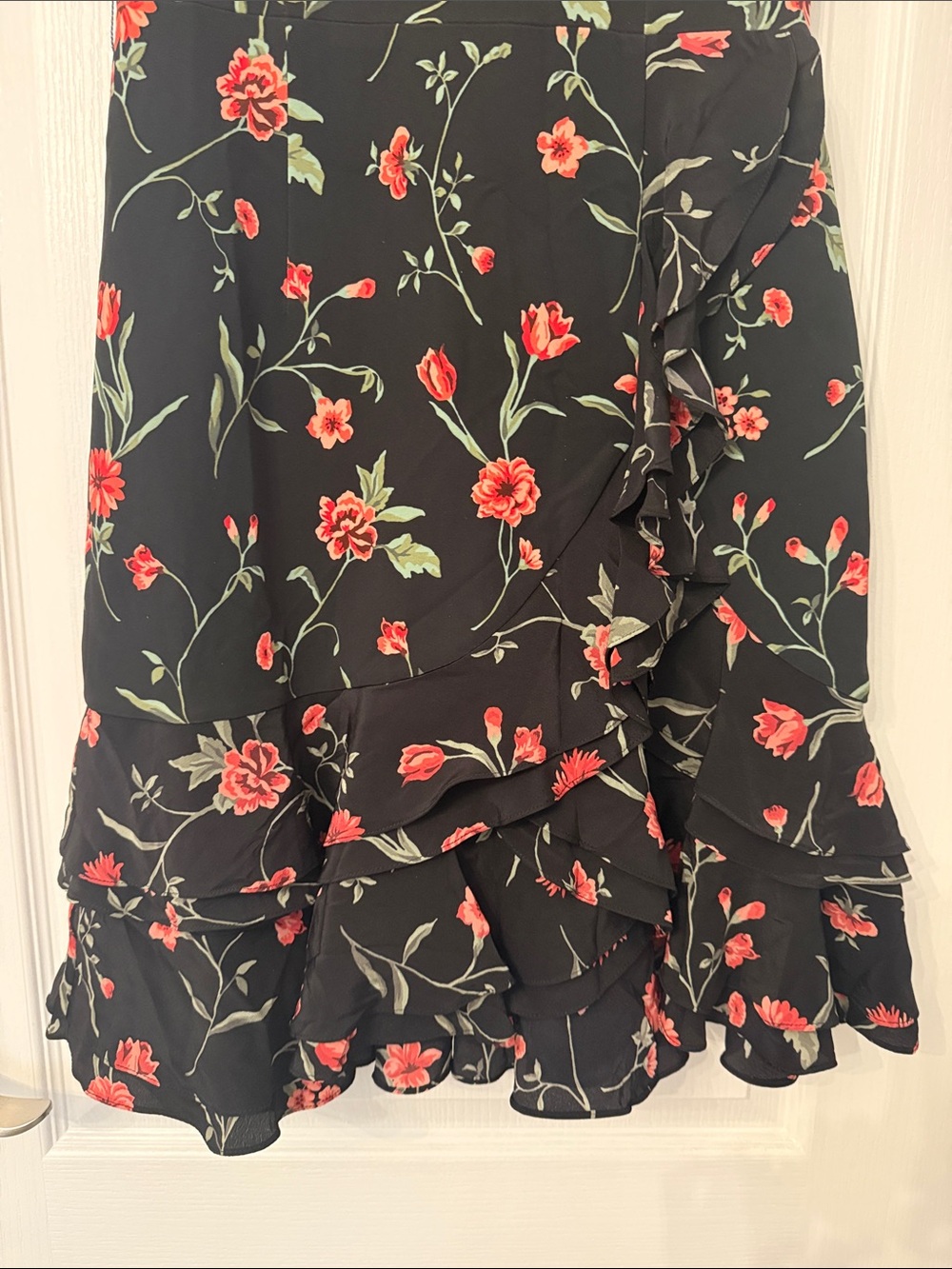 Michael Kors Black Midi Dress with Red Floral Print - Picture 3 of 6